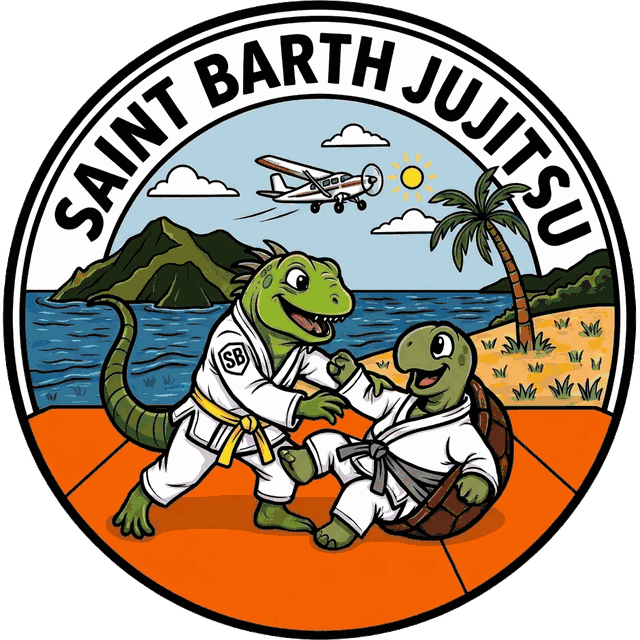 Emblème enfants du club : un iguane et une tortue en kimono sur le tatami